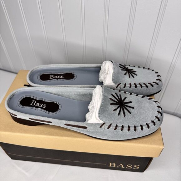G.H. Bass Mari Sz 7.5M Slip On Loafer Mule Suede Leather Blue Starburst Stitch - Picture 4 of 9